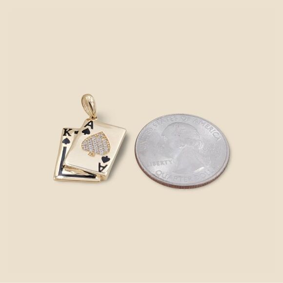 14k Solid Yellow Gold Ace & King Pendant | Playing Card charm | Birthday Gift | - Picture 4 of 6